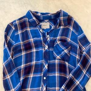 Rails blue white and red button up flannel. Size small.